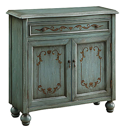 Coast To Coast 1-Drawer 2-Door Cabinet, Teal/Blue, 34"H x 35"W x 12"D