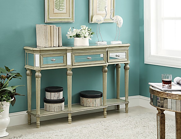 Coast to Coast 3 Drawer Mirrored Console Table Multicolor Office