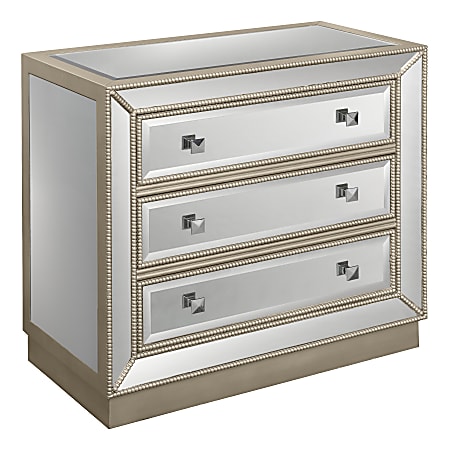 Coast to Coast Mirrored 3-Drawer Chest, 30"H x 32"W x 16"D, Champagne/Mirror