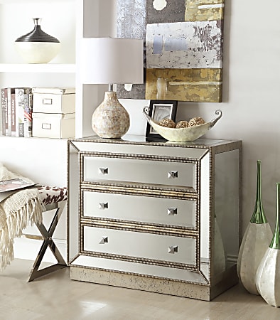 Mirrored three drawer chest top