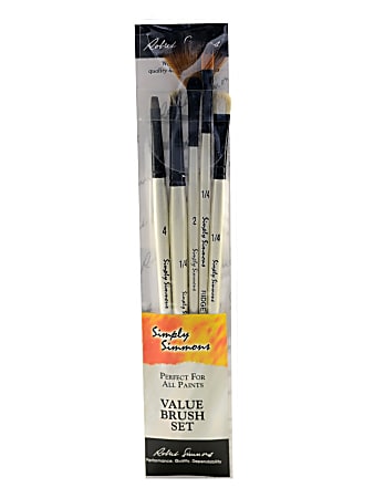Robert Simmons Simply Simmons Value Paint Brush Set, Tones And Textures, Assorted Sizes, Assorted Bristles, White, Set Of 5