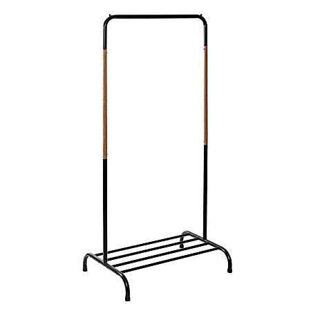 Honey Can Do Single Garment Rack With Shoe Shelf And Hanging Bar, 61”H x 20”W x 29-1/2”D, Black/Natural