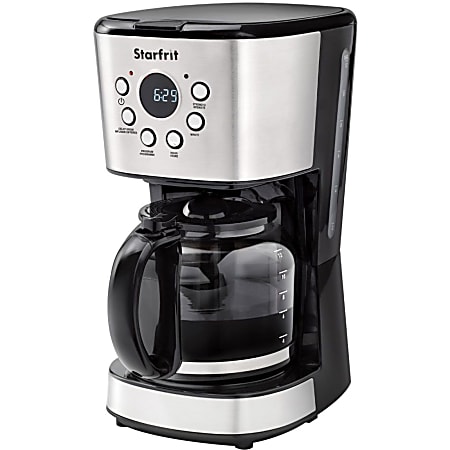 Starfrit 12-Cup Drip Coffee Maker - Programmable - 900 W - 1.90 quart - 12 Cup(s) - Multi-serve - Timer - Black, Stainless Steel - Glass Body