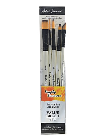 Robert Simmons Simply Simmons Value Paint Brush Set, Assorted Sizes, Assorted Bristles, Synthetic, White, Set Of 5