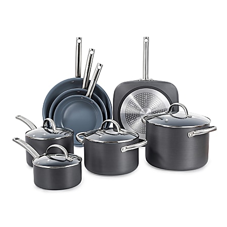 BLACK+DECKER 12-Piece Ceramic And Aluminum Nonstick Cookware Set, Gray