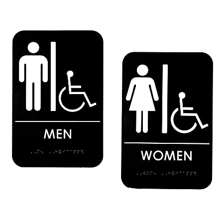 Alpine Men And Women Handicapped Restroom Signs, 9" x 6", Black/White, Pack Of 14 Signs
