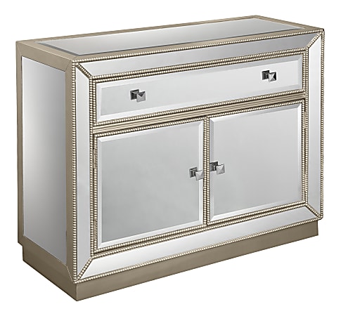 Coast to Coast 1-Drawer/2-Door Mirrored Cabinet, Champagne, 32"H x 40"W x 15-1/2"D