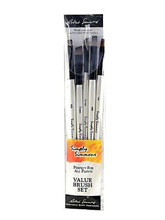 Robert Simmons Simply Simmons Value Paint Brush Set, Petal Pushers, Assorted Sizes, Assorted Bristles, Synthetic , White, Set Of 5