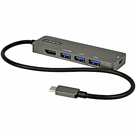 StarTech.com USB C Multiport Adapter, USB-C to HDMI 4K 60Hz (HDR10), 100W PD Pass-Through, 4xUSB 3.0, USB Type-C Mini Dock, 12" Long Cable