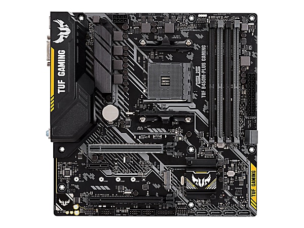 ASUS TUF B450M PLUS GAMING Motherboard micro ATX Socket AM4 AMD B450 Chipset USB 3.1 Gen 1 USB 3.1 Gen 2 USB C Gen1 Gigabit LAN onboard graphics CPU required HD Audio 8 channel Office Depot
