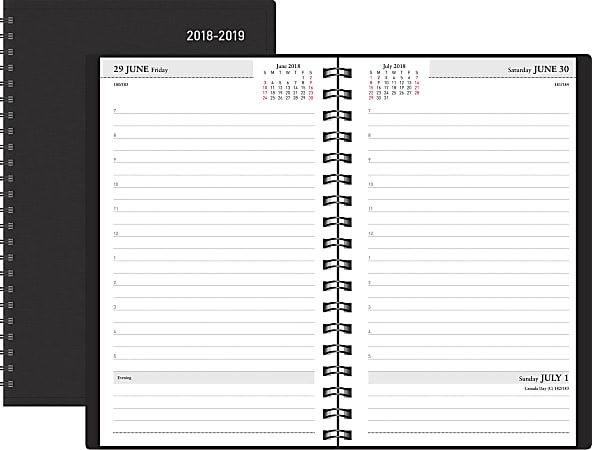Office Depot® Brand Academic 14-Month Daily Planner, 5" x 8", 30% Recycled, Black, July 2018 To August 2019