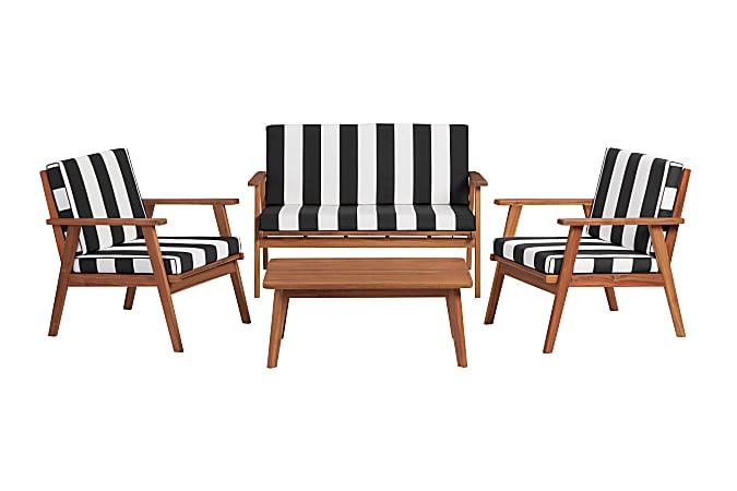 Linon Brandts 4-Piece Outdoor Set, Black Stripe