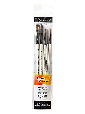 Robert Simmons Simply Simmons Value Paint Brush Set, Everything Set, Assorted Sizes, Assorted Bristles, Synthetic, White, Set Of 5