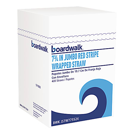 Boardwalk Wrapped Jumbo Straws, 7-3/4", Red/White, 400
