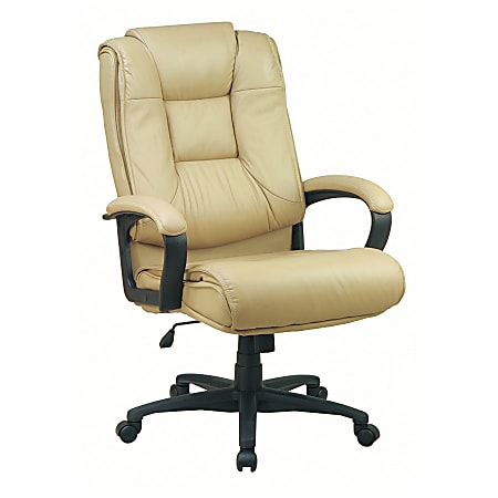 Office Star™ Deluxe High-Back Leather Chair, 48"H x 26 1/2"W x 31 1/2"D, Tan/Black
