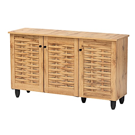 Baxton Studio Winda 45"W 3-Door Shoe Cabinet, Oak Brown