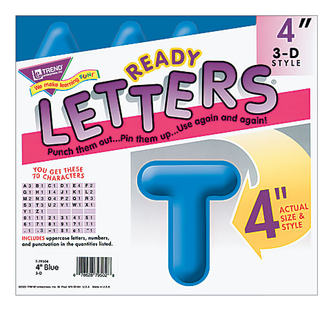 Trend® 3-D Ready Letters®, 4", Assorted Colors