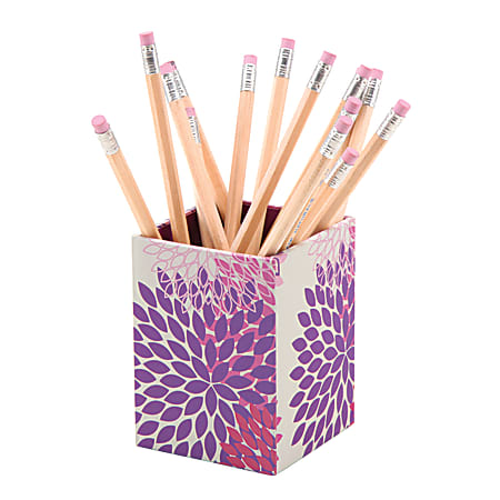 See Jane Work® Paperboard Pencil Cup, 3"H x 3"W x 4"D, Pink Dahlia