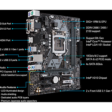 Asus Prime H310M A Desktop Motherboard Intel Chipset Socket