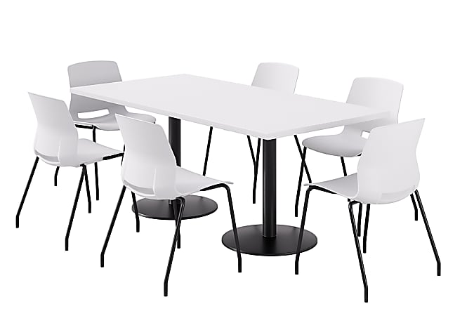 KFI Studios Proof Rectangle Pedestal Table With Imme Chairs, 31-3/4”H x 72”W x 36”D, Designer White Top/Black Base/White Chairs