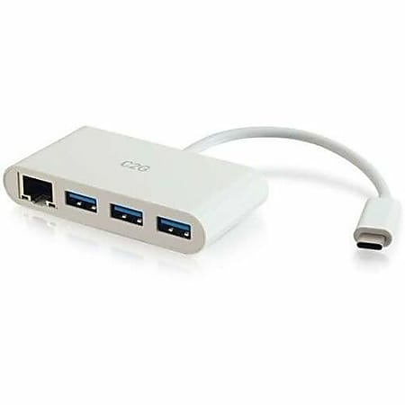 C2G USB C Hub with Ethernet, 3-Port USB Hub, USB Type C, External, 3 USB Port(s), 1 Network (RJ-45) Port(s), 3 USB 3.0 Port(s), 29746