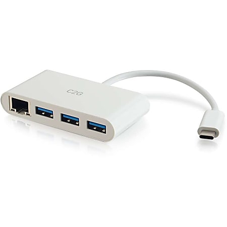 C2G USB C Hub with Ethernet - 3-Port USB Hub - USB Type C - External - 3 USB Port(s) - 1 Network (RJ-45) Port(s) - 3 USB 3.0 Port(s)