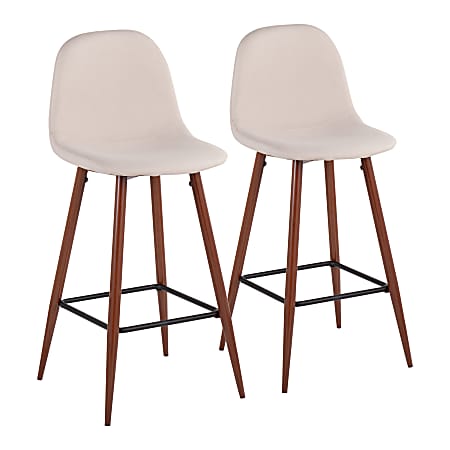 LumiSource Pebble Bar Stools, Beige/Walnut, Set Of 2 Stools