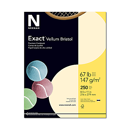 Exact® Vellum Bristol Cover Stock, 8 1/2" x 11", 67 Lb, Ivory, Pack Of 250 Sheets