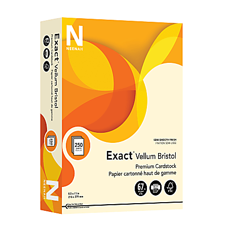 Exact Vellum Bristol Cover Stock, 67 lb Bristol Weight, 8.5 x 11, Ivory, 250/Pack
