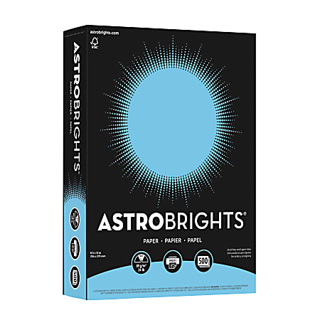 Astrobrights® Color Multi-Use Printer & Copy Paper, 1 Ream, Lunar Blue, Letter (8.5" x 11"), 500 Sheets Per Ream, 24 Lb, 94 Brightness