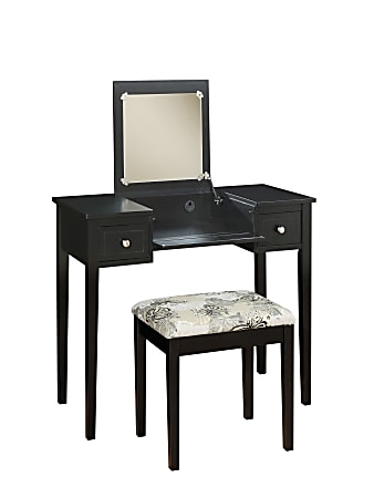 Linon Vanity Set With Butterfly Bench, Black