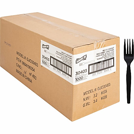 Genuine Joe Heavyweight Fork - 1 Piece(s) - Fork - 1 x Fork - Disposable - Textured - Black - 1000 / Carton