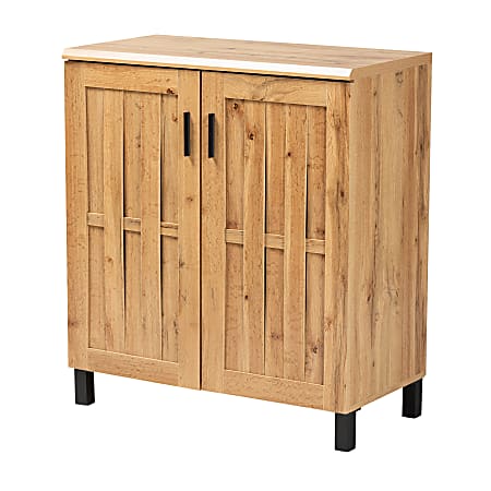 Baxton Studio Excel 32"W 2-Door Storage Cabinet, Oak Brown