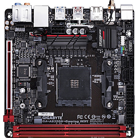 Gigabyte Ultra Durable GA-AB350N-Gaming WIFI Desktop Motherboard - AMD Chipset - Socket AM4 - Mini ITX - A-Series Processor Supported - 32 GB DDR4 SDRAM Maximum RAM - DIMM, UDIMM - 2 x Memory Slots  - 4 x SATA Interfaces)