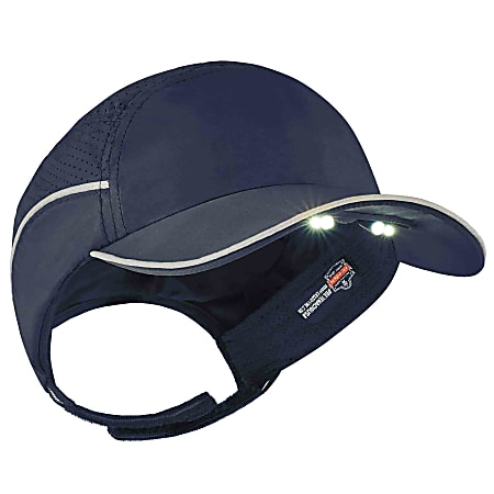 Ergodyne Skullerz 8965 Lightweight Bump Cap Hat With LED Lighting, Long Brim, Navy