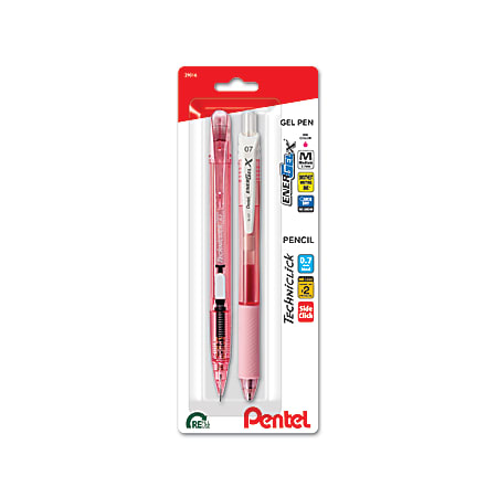 EnerGel-X, Techniclick Pen and Pencil Set, 0.7mm, White/Pink, 2-Pk