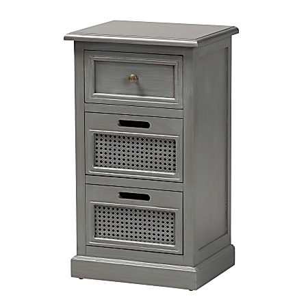 Baxton Studio Sheldon 3-Drawer Wood End Table, 27-9/16" x 15-11/16" x 12-9/16", Gray