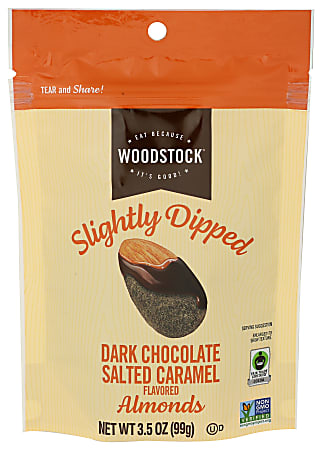 Woodstock Slightly Dipped Almonds, Dark Chocolate Salted Caramel, 3.5 Oz, Total Qty 8