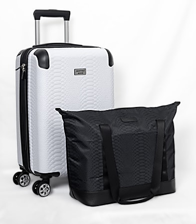 Geoffrey Beene Embossed Snakeskin 2-Piece Luggage Set, White/Black