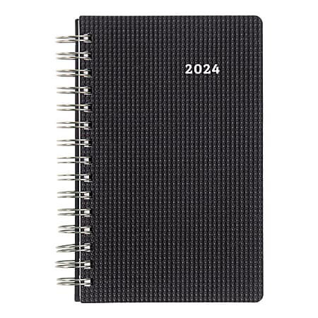 Brownline DuraFlex 12 Months Daily/Monthly Appointment Planner, 8" x 5", 50% Recycled, Black, January to December, 2024, CB634V.BLK