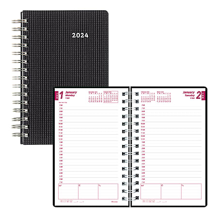 Recycled Weekly Appointment Book, 8 x 5, Black Cover, 12-Month (Jan to Dec): 2024