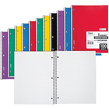 Mead® Spiral Notebooks, 1 Subject, College Ruled, 100