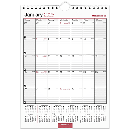 2025 Office Depot Monthly Wall Calendar, 8" x 11", Traditional, January 2025 To December 2025, OD301328