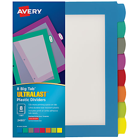 Avery® Big Tab™ Ultralast™ Plastic Dividers, 8-Tab, Multicolor