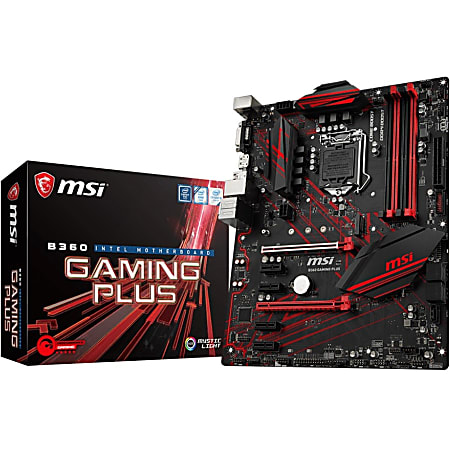 MSI B360 GAMING PLUS Desktop Motherboard - Intel Chipset - Socket H4 LGA-1151 - 64 GB DDR4 SDRAM Maximum RAM - DIMM, UDIMM - 4 x Memory Slots - Gigabit Ethernet - 4 x USB 3.1 Port - DVI - 5 x SATA Interfaces