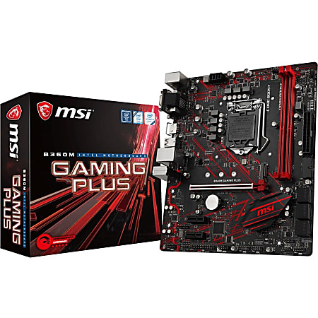 MSI B360M GAMING PLUS Desktop Motherboard - Intel Chipset - Socket H4 LGA-1151 - 32 GB DDR4 SDRAM Maximum RAM - DIMM, UDIMM - 2 x Memory Slots - Gigabit Ethernet - 4 x USB 3.1 Port - HDMI - DVI - 6 x SATA Interfaces