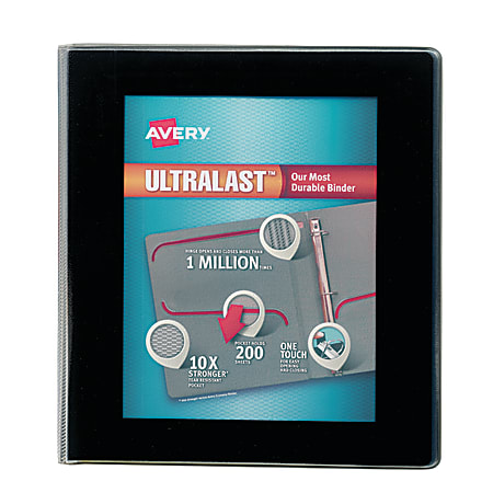 Avery® Ultralast™ 3-Ring Binder, 1 1/2" Slant Rings, Black