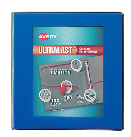 Avery® Ultralast™ 3-Ring Binder, 1 1/2" Slant Rings, Blue