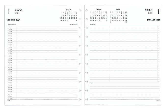 2024 TUL® Discbound Daily Planner Refill Pages, Half-Hourly Appointment Times, Letter Size, January To December