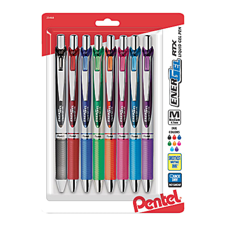 Pentel® EnerGel RTX Pens, 0.7 mm, Medium Point, Assorted Ink Colors, Pack Of 8